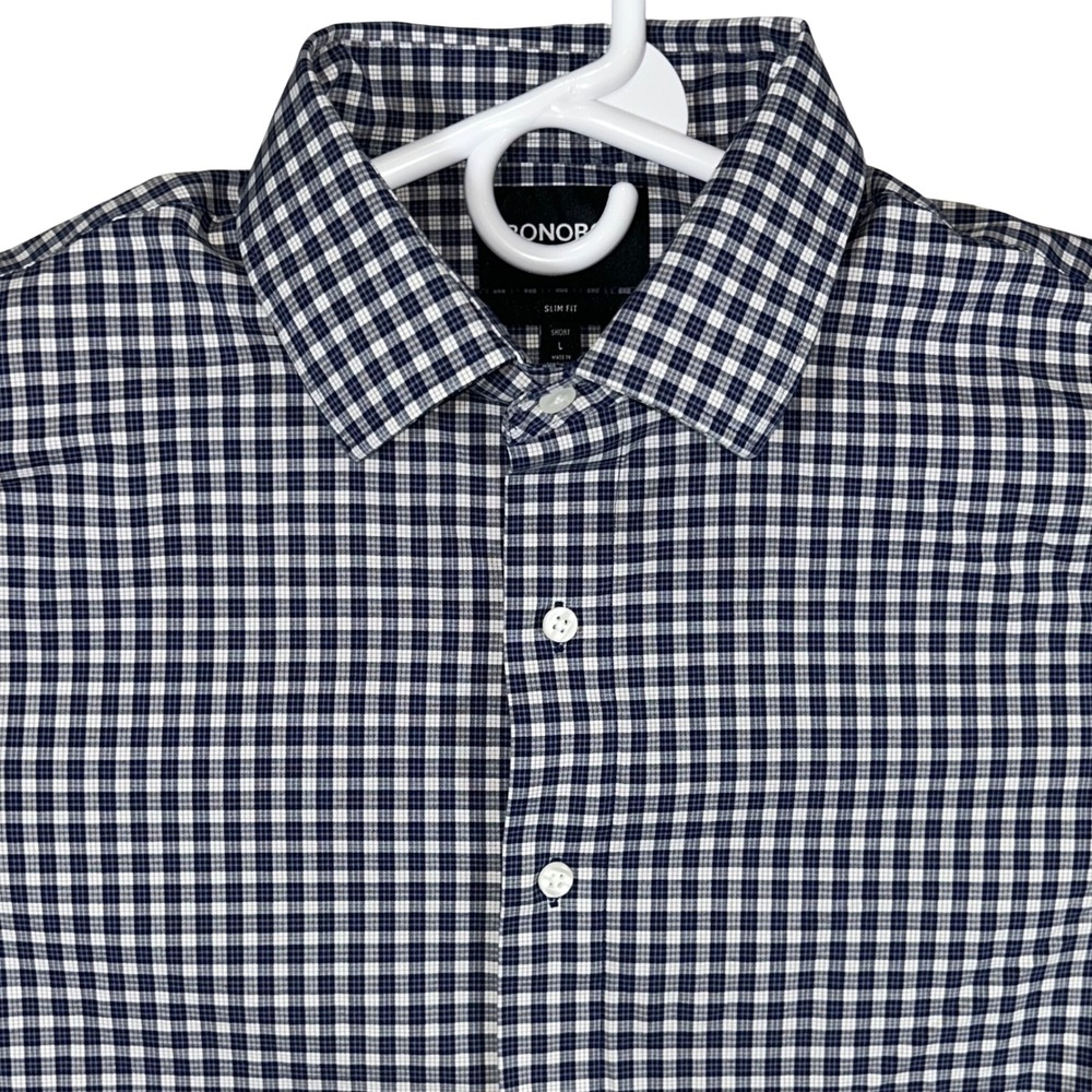 Bonobos Mens Slim Fit Short Gingham Button Down Shirt Navy White Large